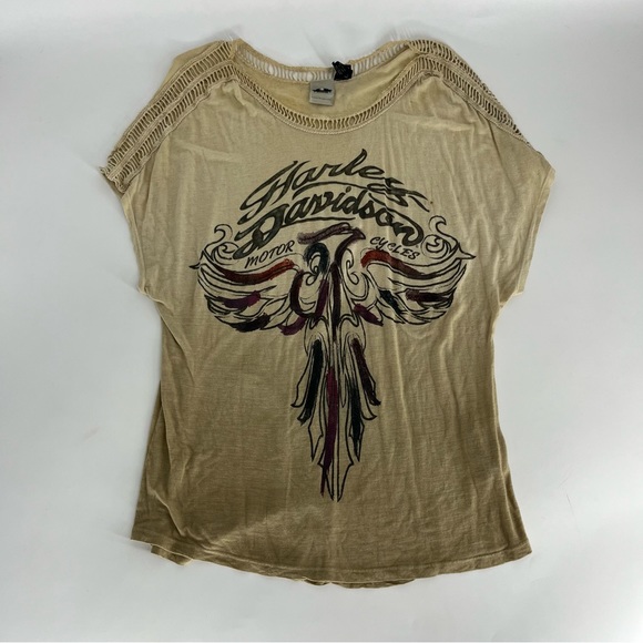 Harley-Davidson Tops - Harley-Davidson Shirt Womens Small Tan Ombré Phoenix Firebird Logo Motorcycle